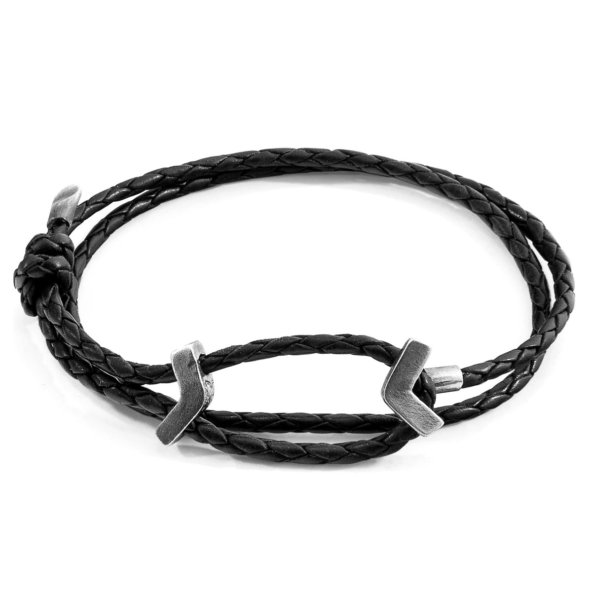 Midnight Black William Silver and Braided Leather SKINNY Bracelet