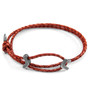 Anchor & Crew Amber Red William Silver and Braided Leather SKINNY Bracelet