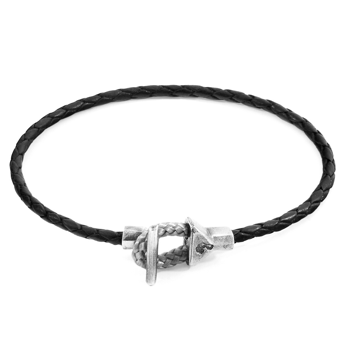 Anchor & Crew Coal Black Cullen Silver and Braided Leather Bracelet