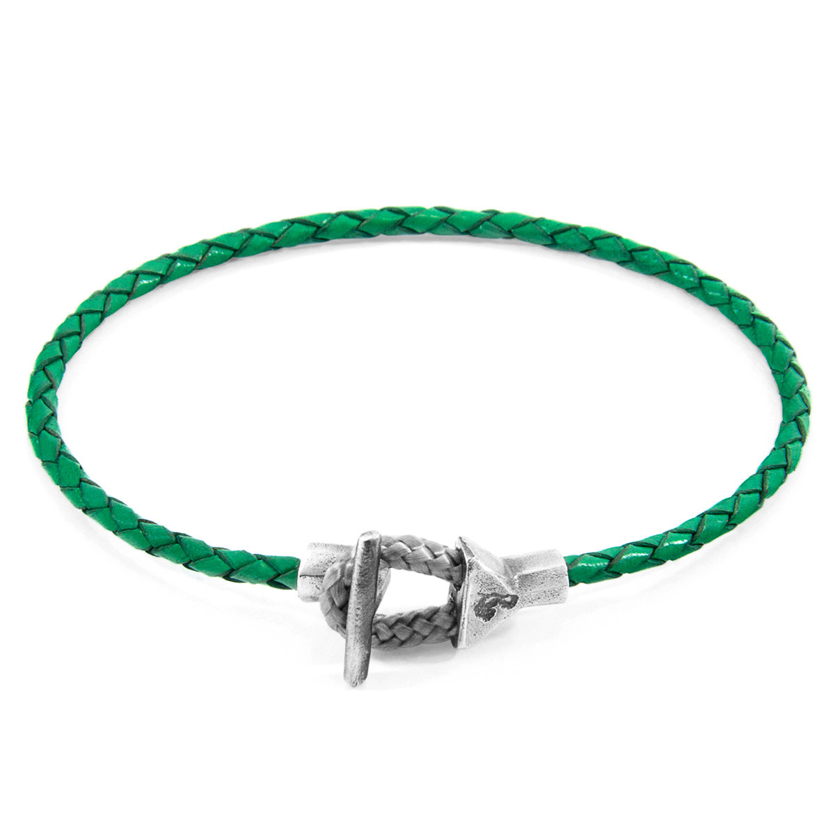 Anchor & Crew Fern Green Cullen Silver and Braided Leather Bracelet