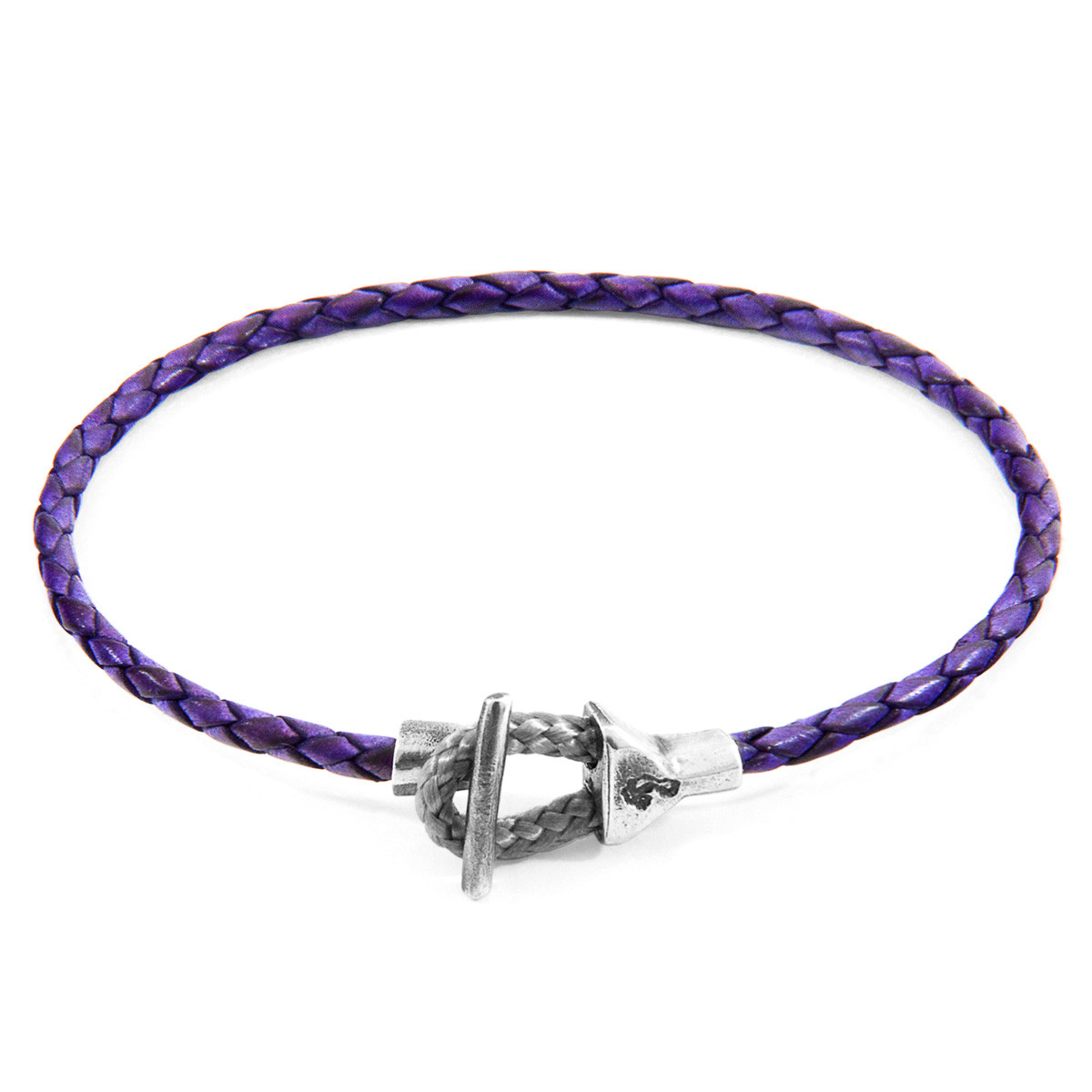 Anchor & Crew Grape Purple Cullen Silver and Braided Leather Bracelet