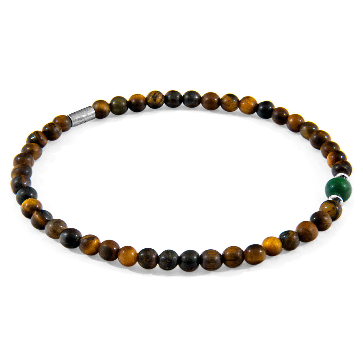 Brown Tigers Eye and Green Jade Walter Silver and Stone SKINNY Bracelet