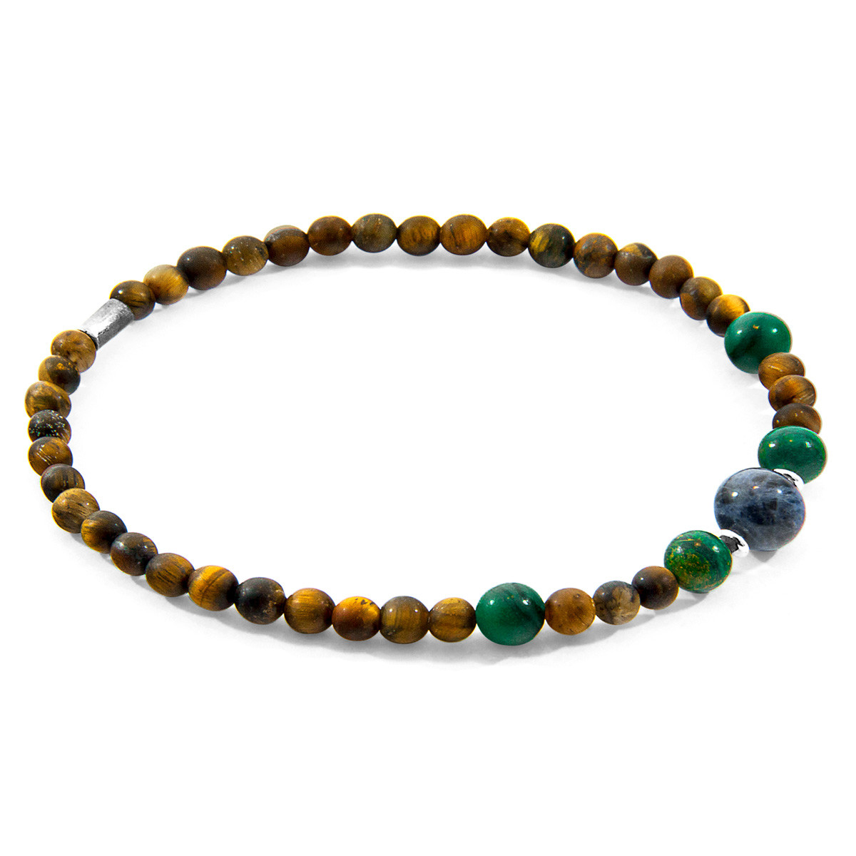 Anchor & Crew Brown Tigers Eye, Green Jade and Blue Sodalite Frederick Silver and Stone SKINNY Bracelet