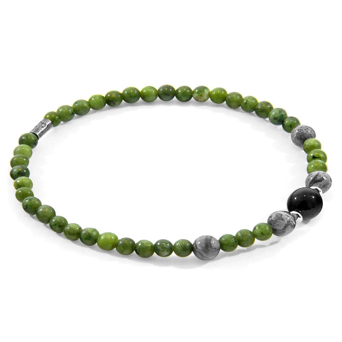 Green Jade Grey Jasper and Black Onyx Frederick Silver and Stone SKINNY Bracelet