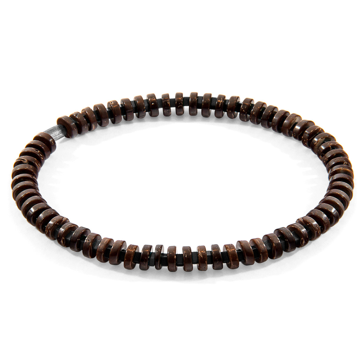 Anchor & Crew Black Agate and Brown Coconut Shell Adam Silver and Stone SKINNY Bracelet