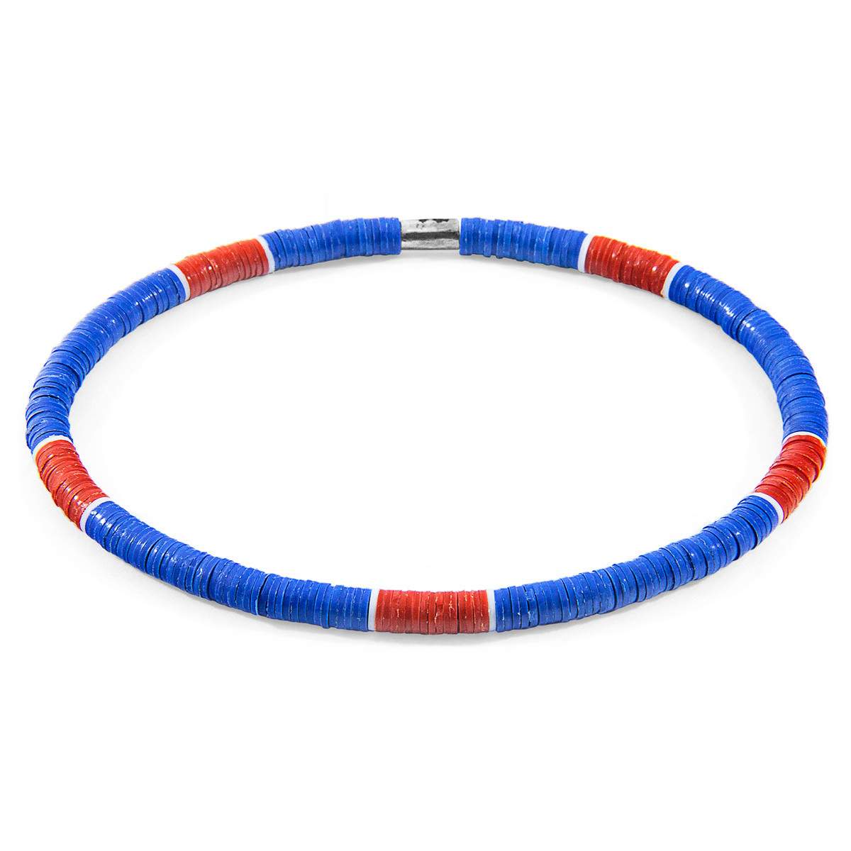 Anchor & Crew Blue - Red Finley Silver and Vinyl Disc SKINNY Bracelet