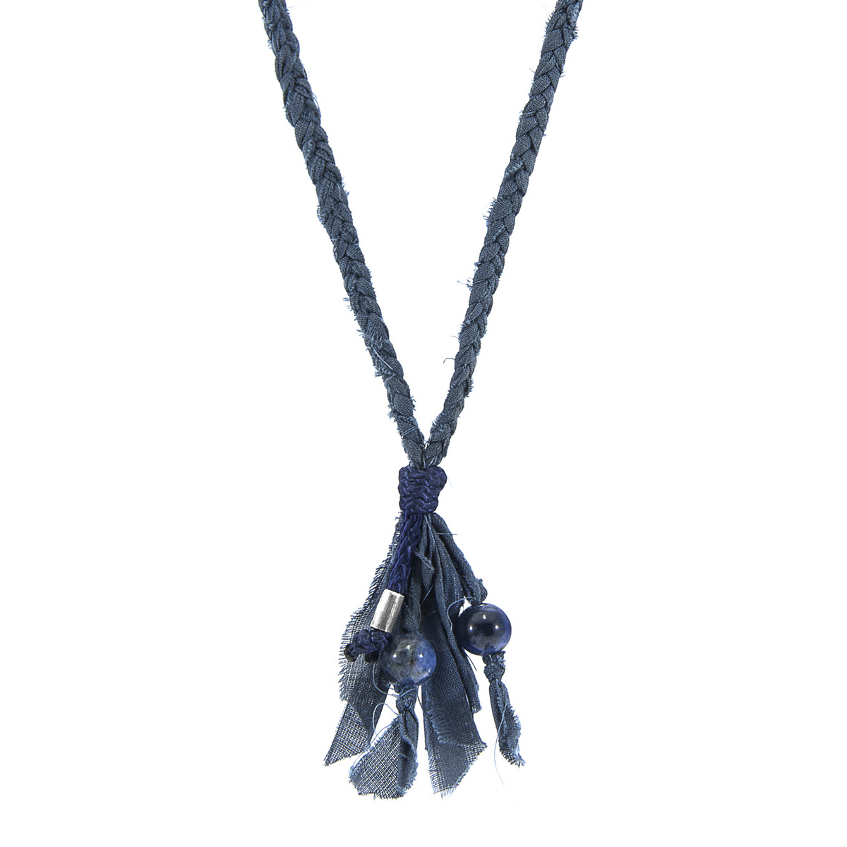 Anchor & Crew Blue Sodalite Silver, Stone and Braided Cotton Voile SKINNY Necklace x Wrap Bracelet