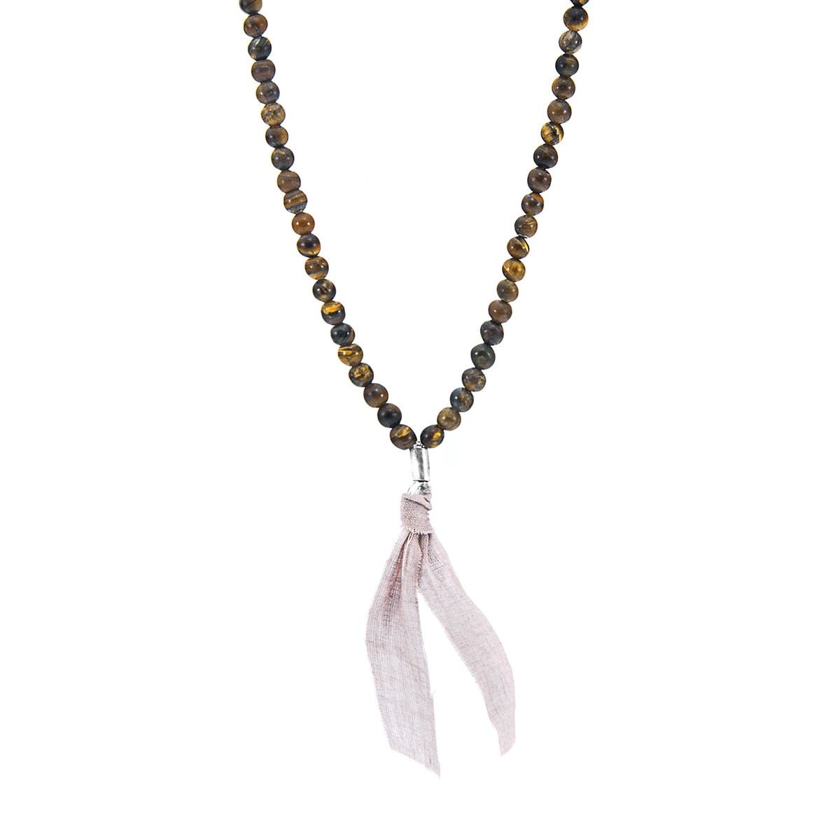 Anchor & Crew Brown Tigers Eye Luke Silver, Stone and Cotton Voile SKINNY Necklace x Wrap Bracelet