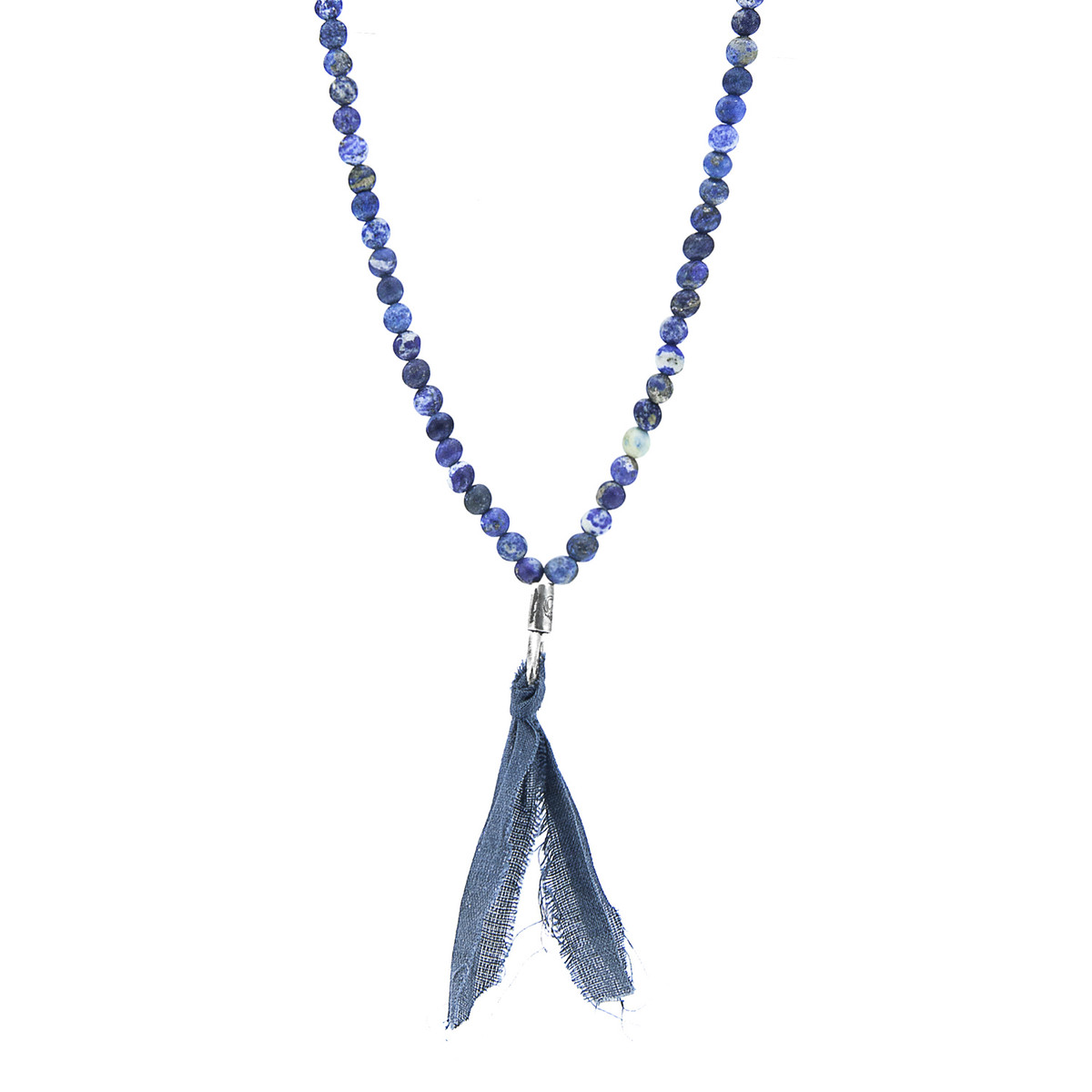 Anchor & Crew Blue Sodalite Luke Silver, Stone and Cotton Voile SKINNY Necklace x Wrap Bracelet