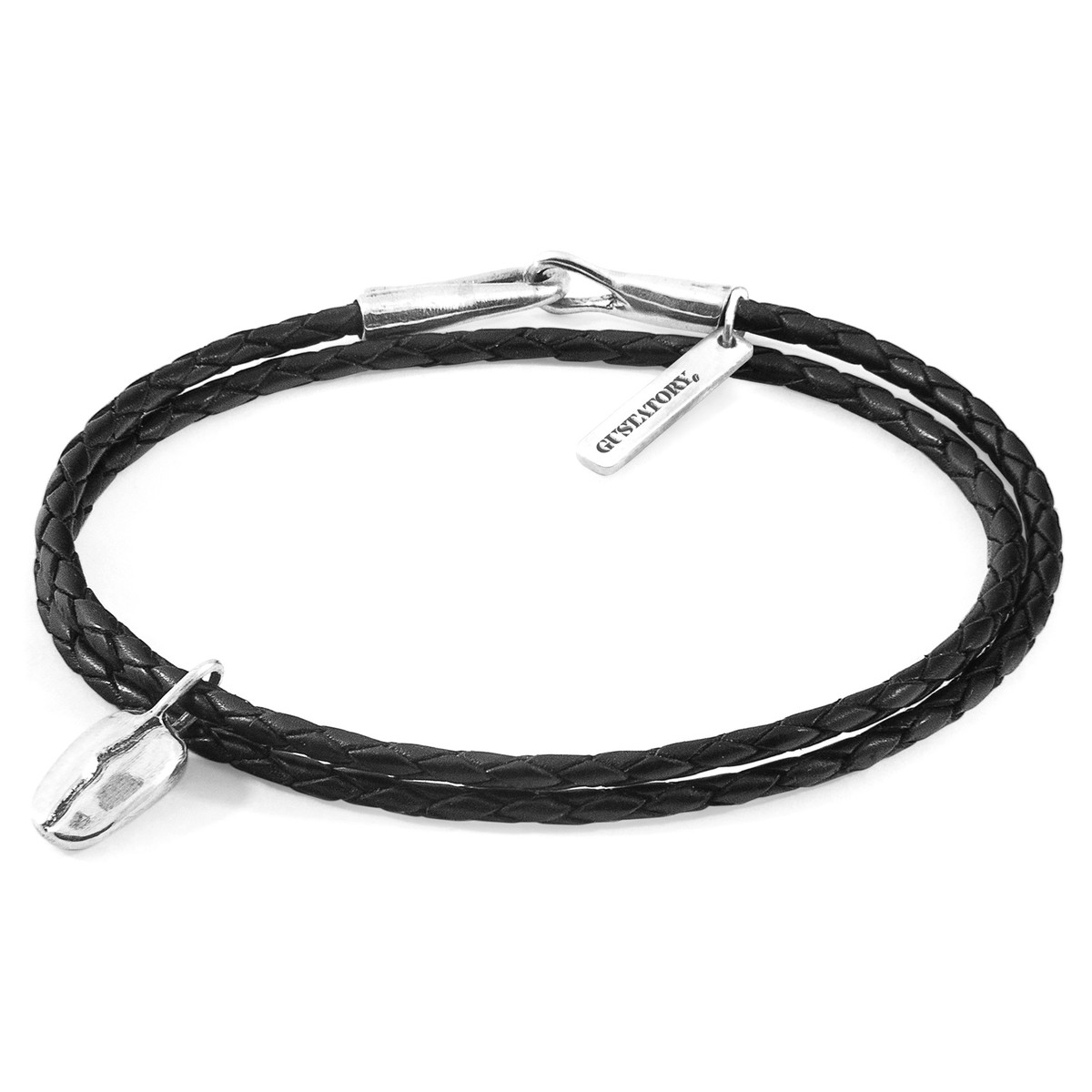 Anchor & Crew Midnight Black GUSTATORY Coffee Bean Silver and Braided Leather Bracelet 