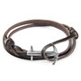 Anchor & Crew Dark Brown Admiral Anchor Silver and Flat Leather Bracelet