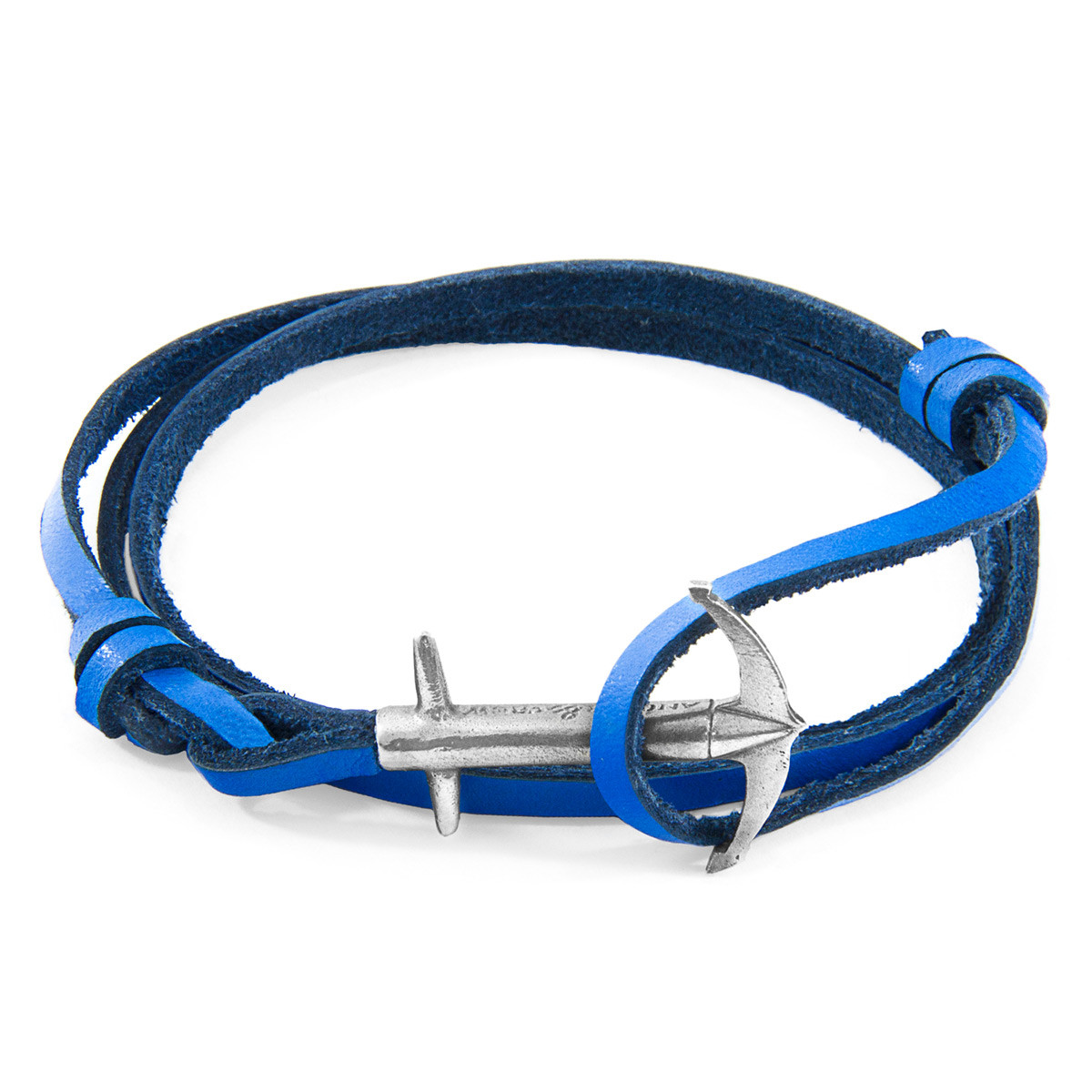 Anchor & Crew Royal Blue Admiral Anchor Silver and Flat Leather Bracelet