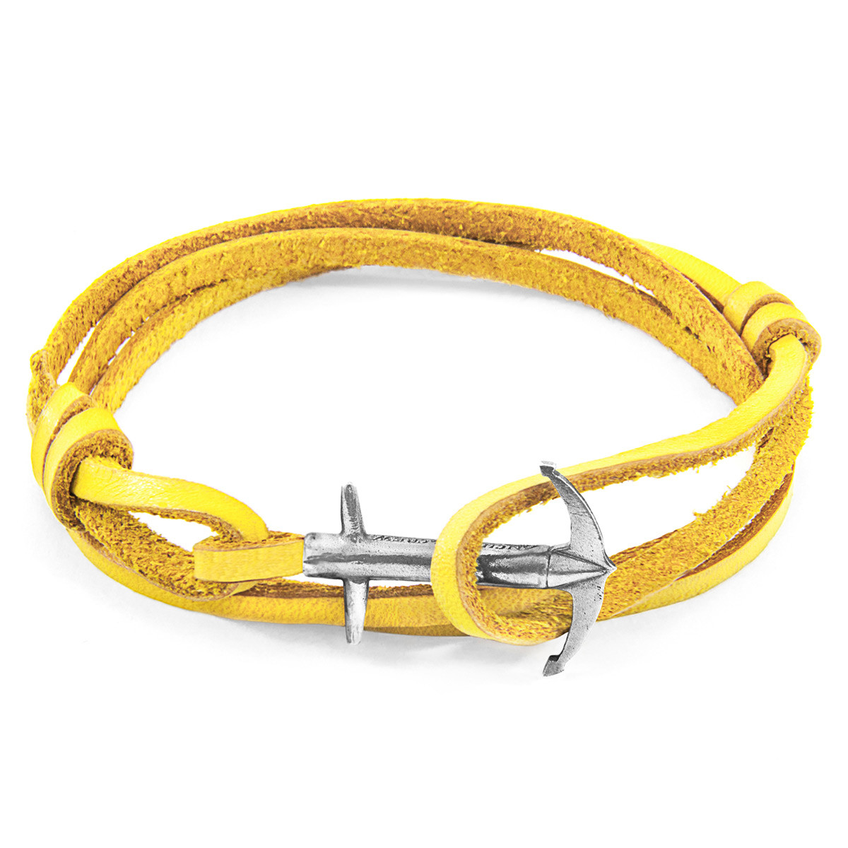 Anchor & Crew Mustard Yellow Admiral Anchor Silver and Flat Leather Bracelet