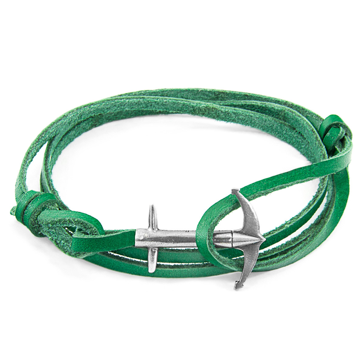 Anchor & Crew Fern Green Admiral Anchor Silver and Flat Leather Bracelet