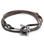 Anchor & Crew Dark Brown Union Anchor Silver and Flat Leather Bracelet