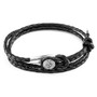 Anchor & Crew Coal Black Dundee Silver and Braided Leather Bracelet