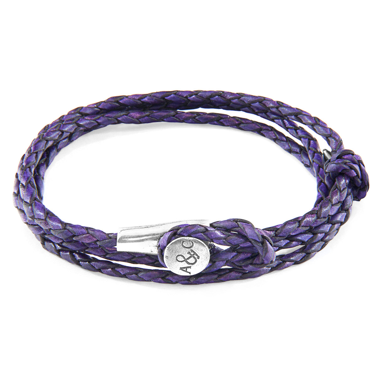 Anchor & Crew Grape Purple Dundee Silver and Braided Leather Bracelet