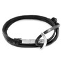 Anchor & Crew Coal Black Clipper Silver and Flat Leather Bracelet