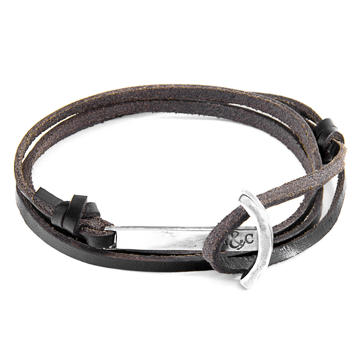 Anchor & Crew Dark Brown Clipper Silver and Flat Leather Bracelet
