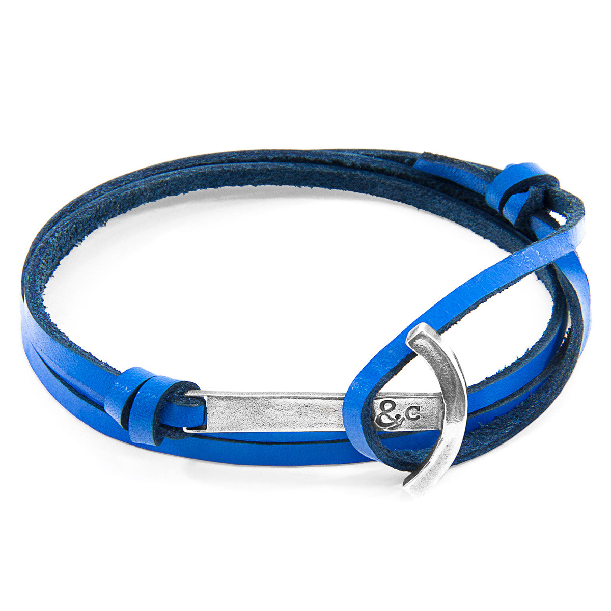 Anchor & Crew Royal Blue Clipper Silver and Flat Leather Bracelet
