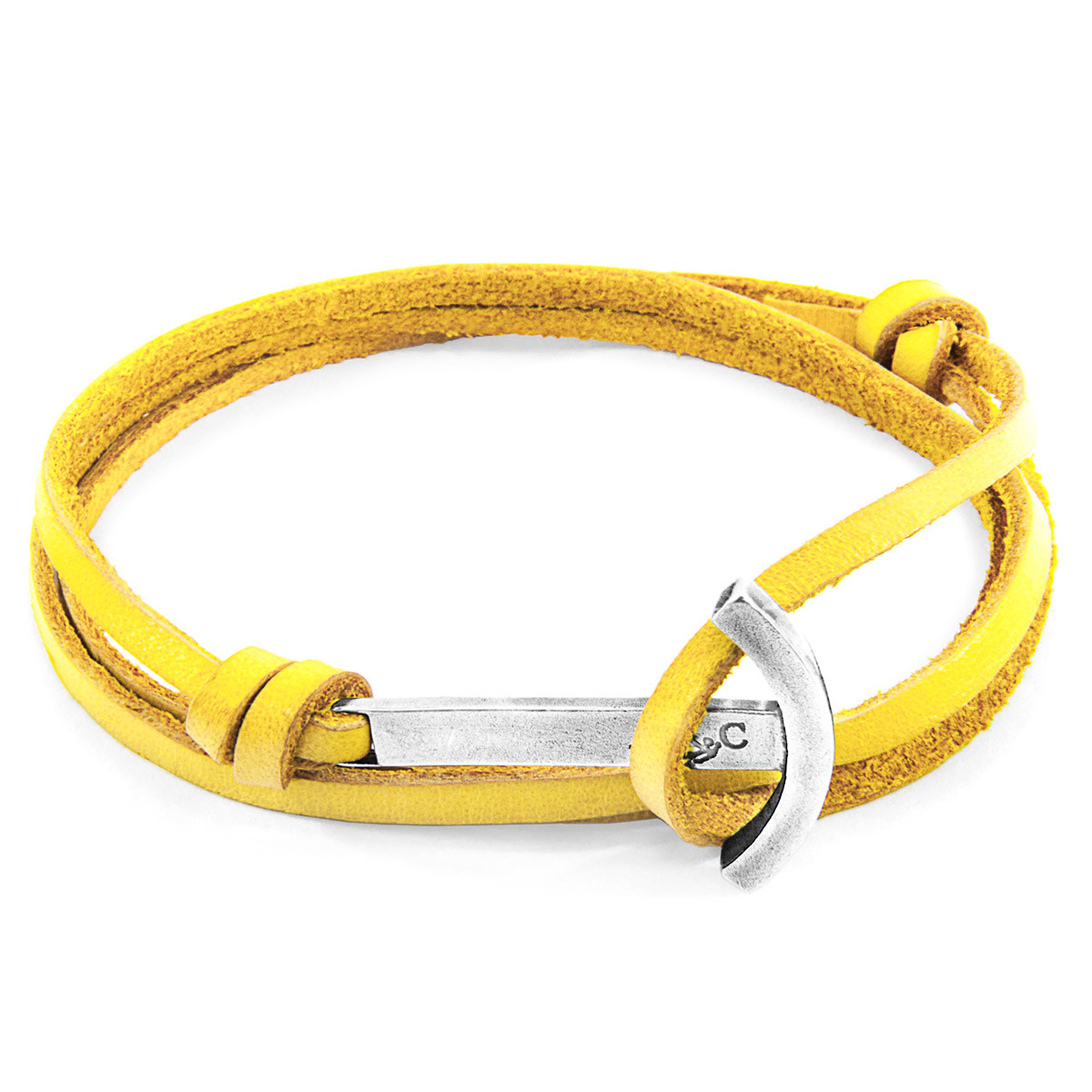 Anchor & Crew Mustard Yellow Clipper Silver and Flat Leather Bracelet