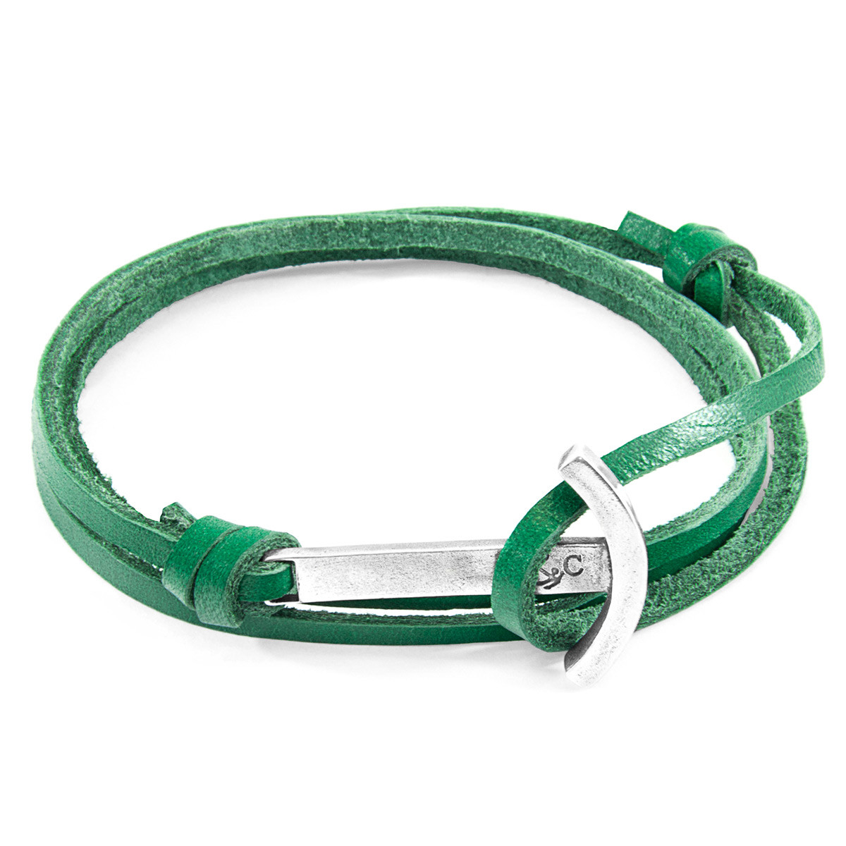 Anchor & Crew Fern Green Clipper Silver and Flat Leather Bracelet