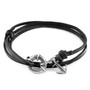 Anchor & Crew Coal Black Clyde Silver and Flat Leather Bracelet