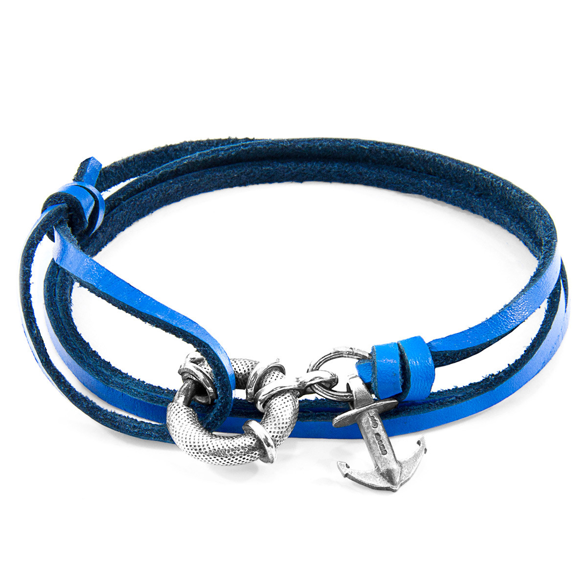 Anchor & Crew Royal Blue Clyde Silver and Flat Leather Bracelet