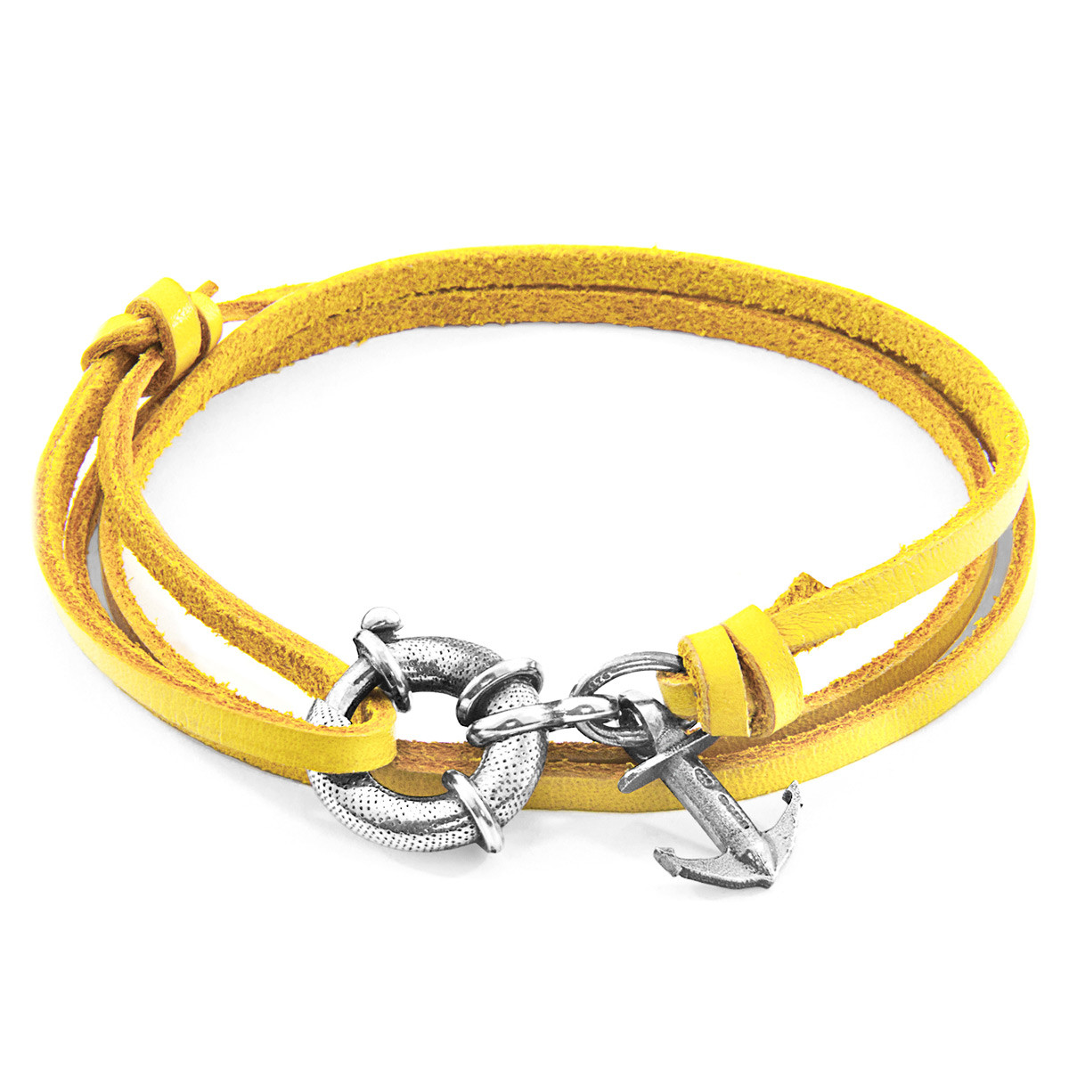 Anchor & Crew Mustard Yellow Clyde Silver and Flat Leather Bracelet
