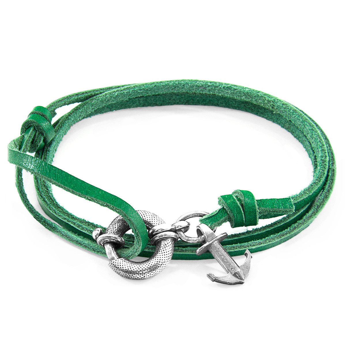 Anchor & Crew Fern Green Clyde Silver and Flat Leather Bracelet