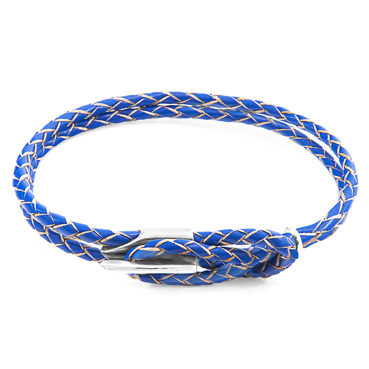 Anchor & Crew Royal Blue Padstow Silver and Braided Leather Bracelet