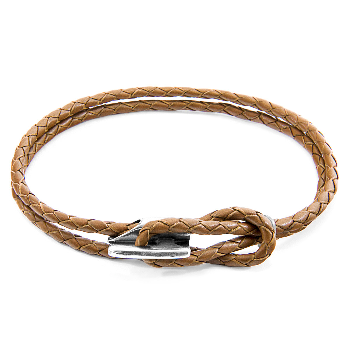 Anchor & Crew Light Brown Padstow Silver and Braided Leather Bracelet