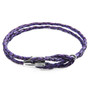 Anchor & Crew Grape Purple Padstow Silver and Braided Leather Bracelet