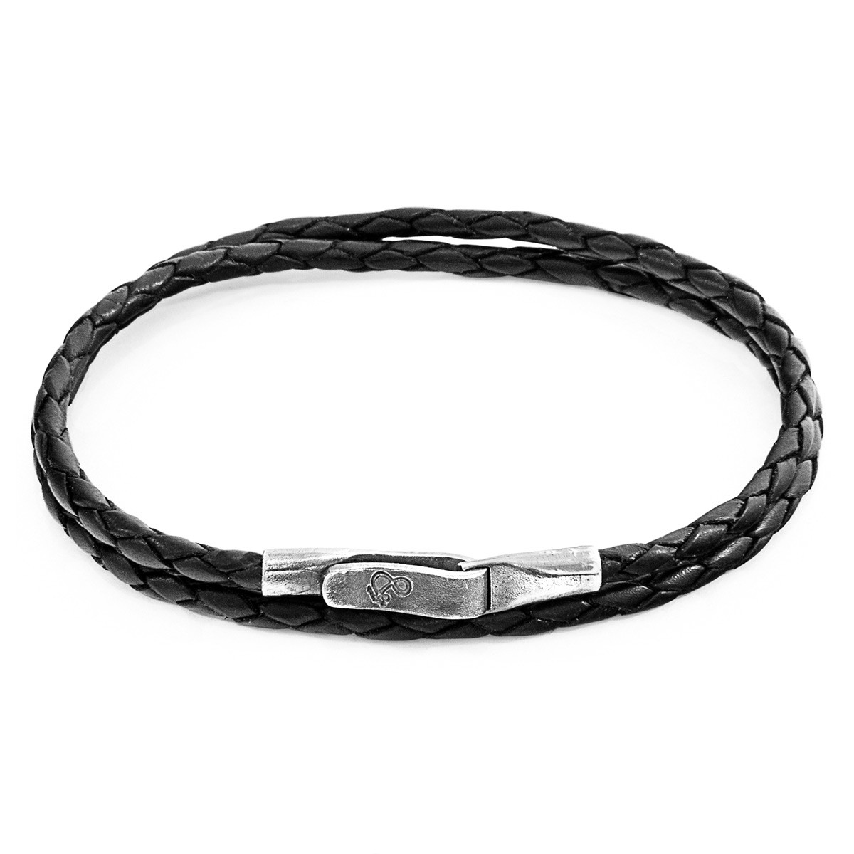 Anchor & Crew Coal Black Liverpool Silver and Braided Leather Bracelet