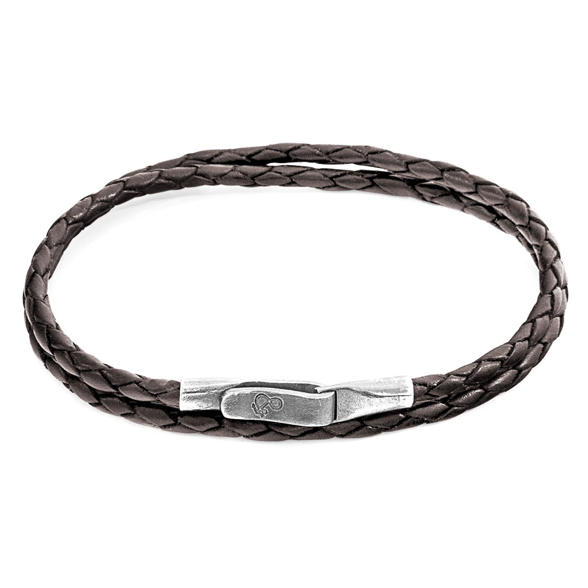 Anchor & Crew Dark Brown Liverpool Silver and Braided Leather Bracelet