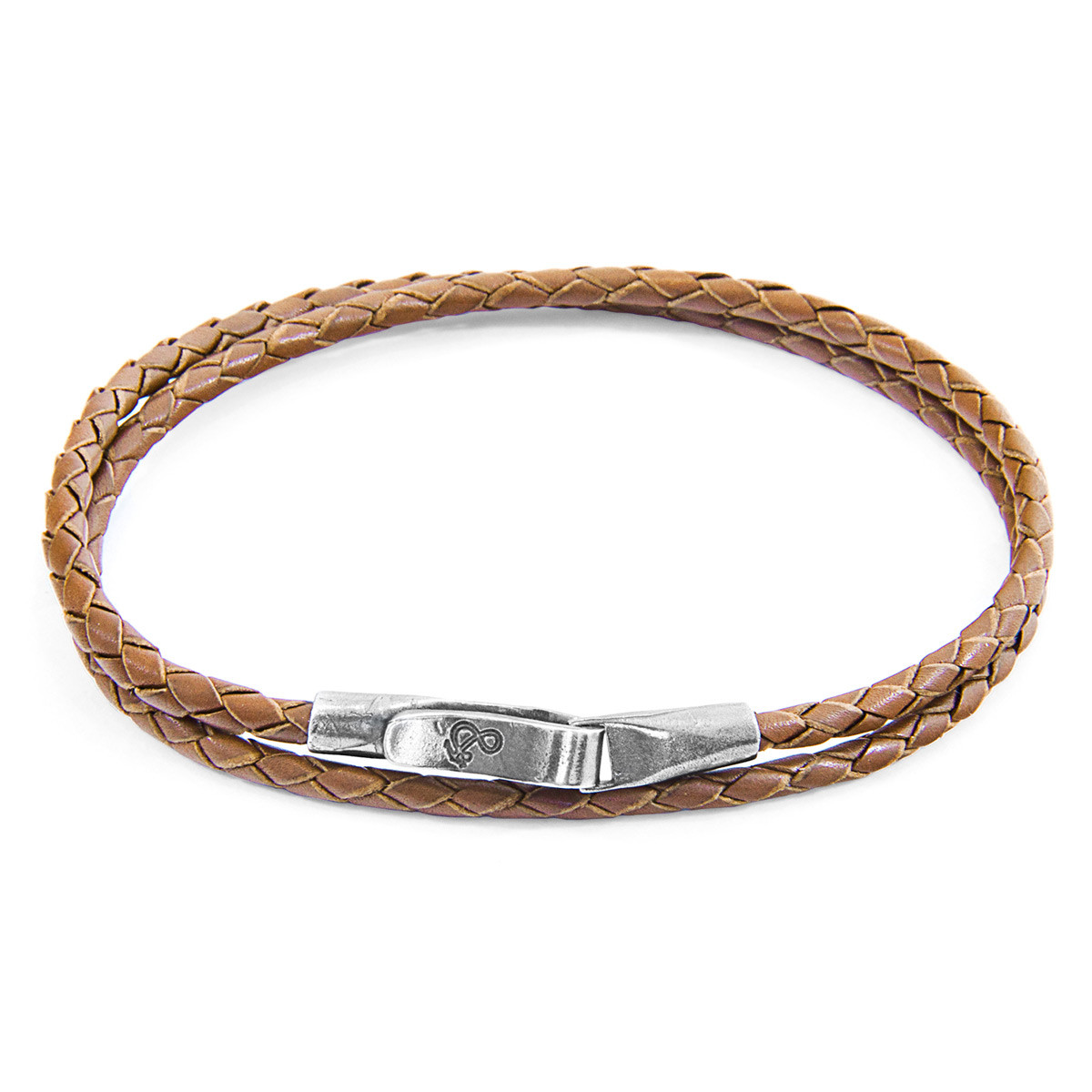 Anchor & Crew Light Brown Liverpool Silver and Braided Leather Bracelet