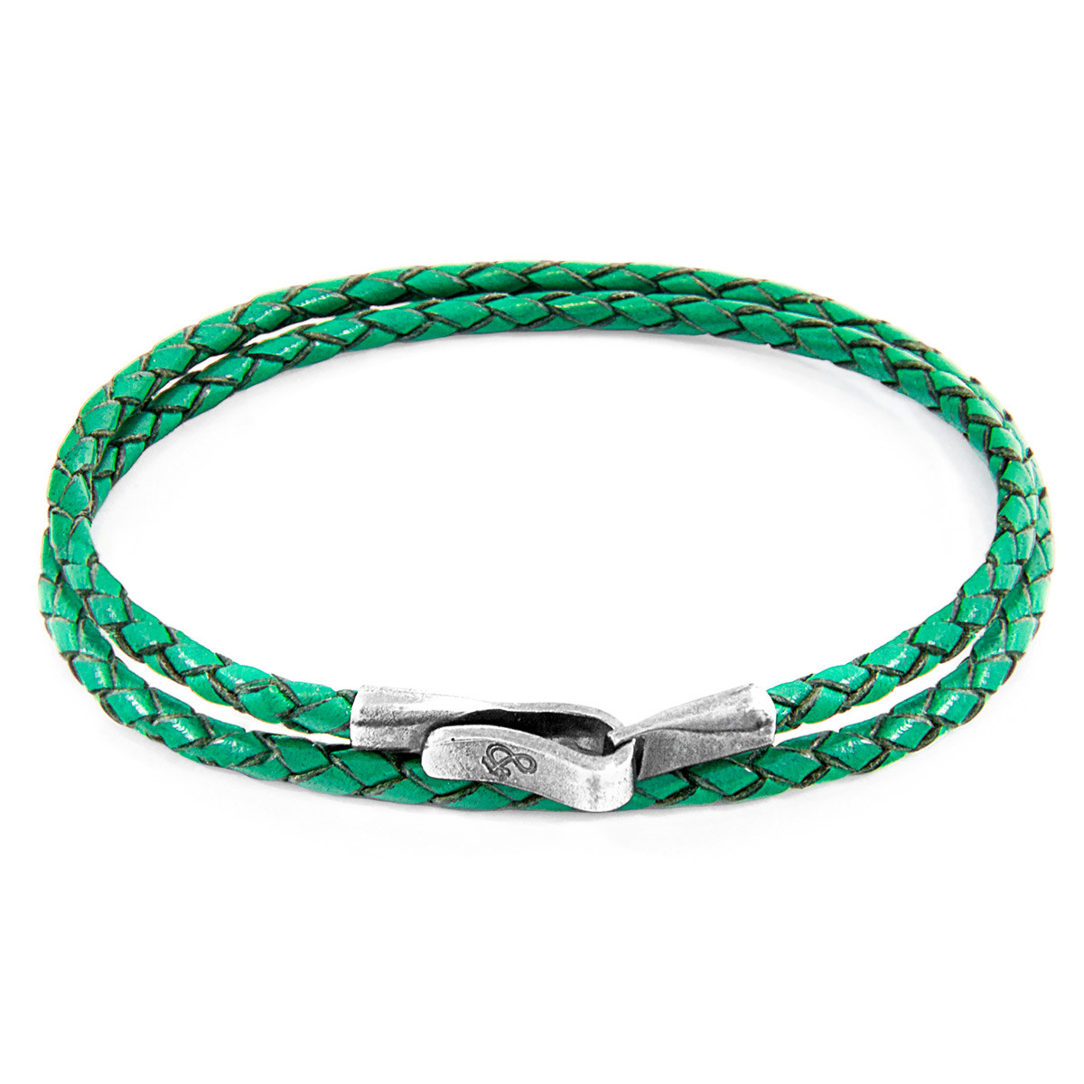 Anchor & Crew Fern Green Liverpool Silver and Braided Leather Bracelet