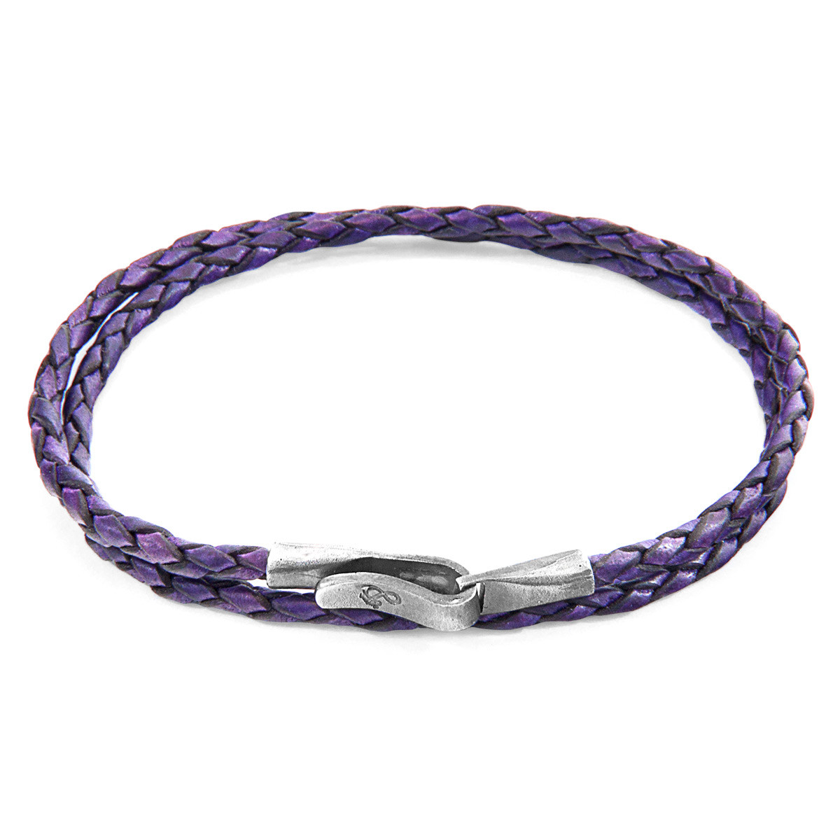 Anchor & Crew Grape Purple Liverpool Silver and Braided Leather Bracelet