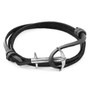 Anchor & Crew Coal Black Admiral Anchor Silver and Flat Leather Bracelet
