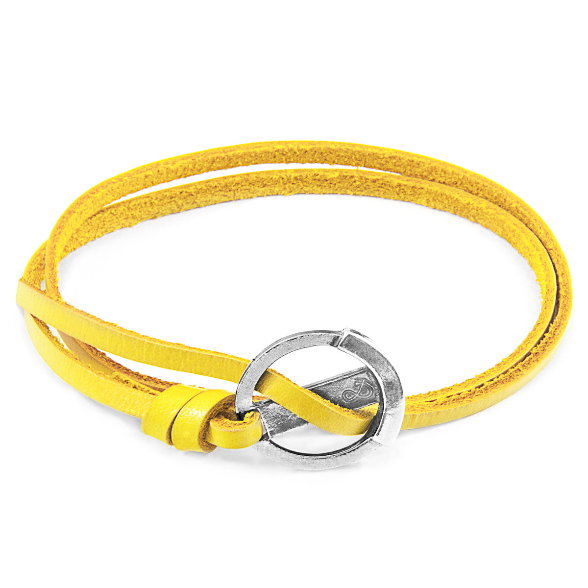 Anchor & Crew Mustard Yellow Ketch Anchor Silver and Flat Leather Bracelet