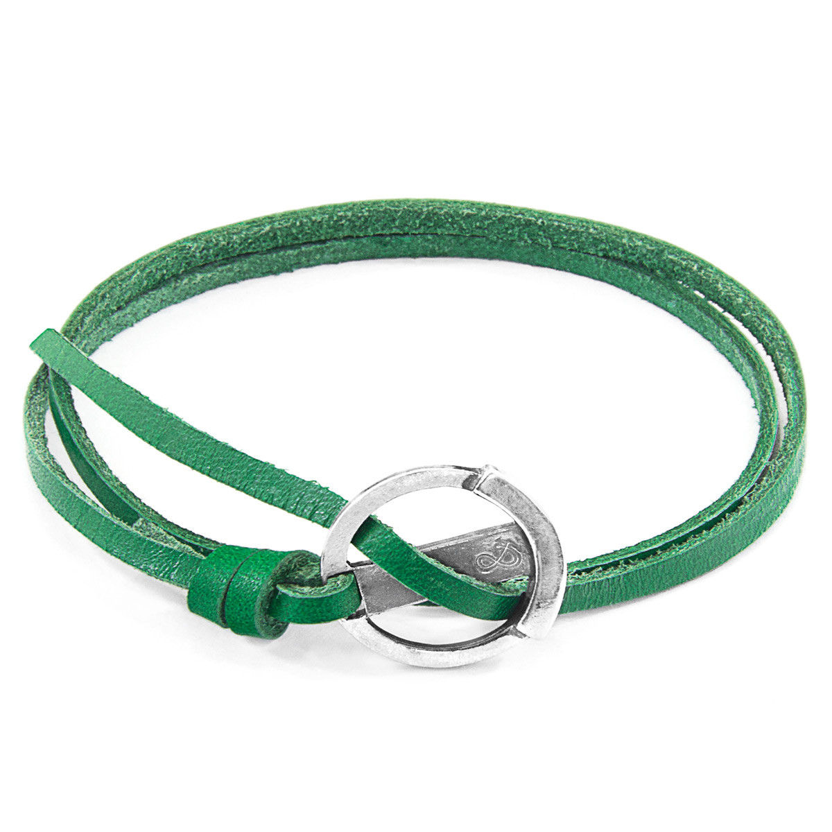 Anchor & Crew Fern Green Ketch Anchor Silver and Flat Leather Bracelet