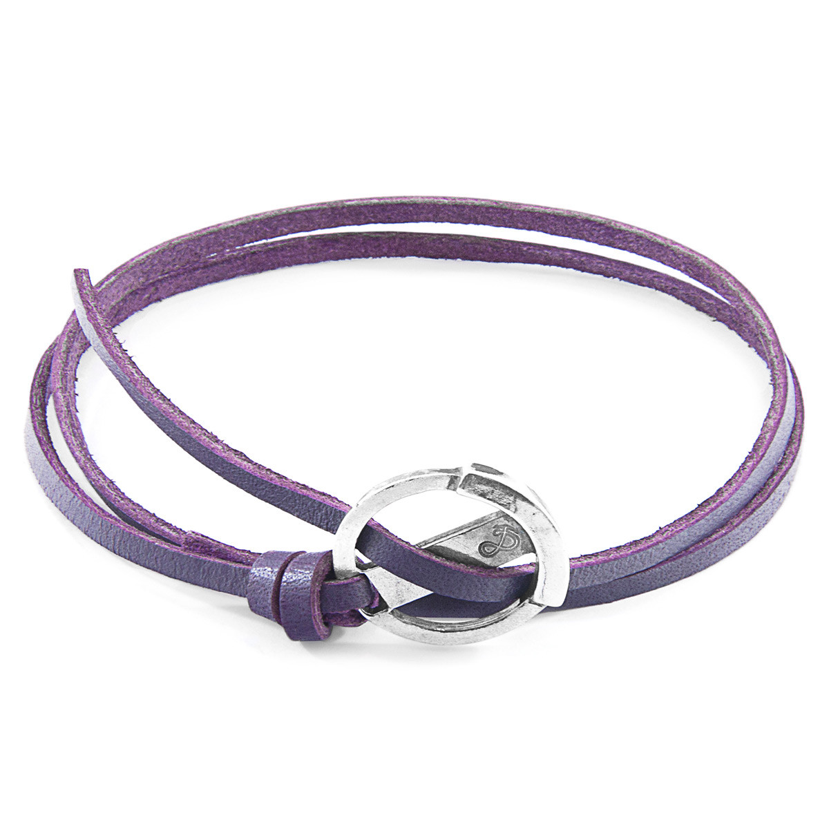 Anchor & Crew Grape Purple Ketch Anchor Silver and Flat Leather Bracelet