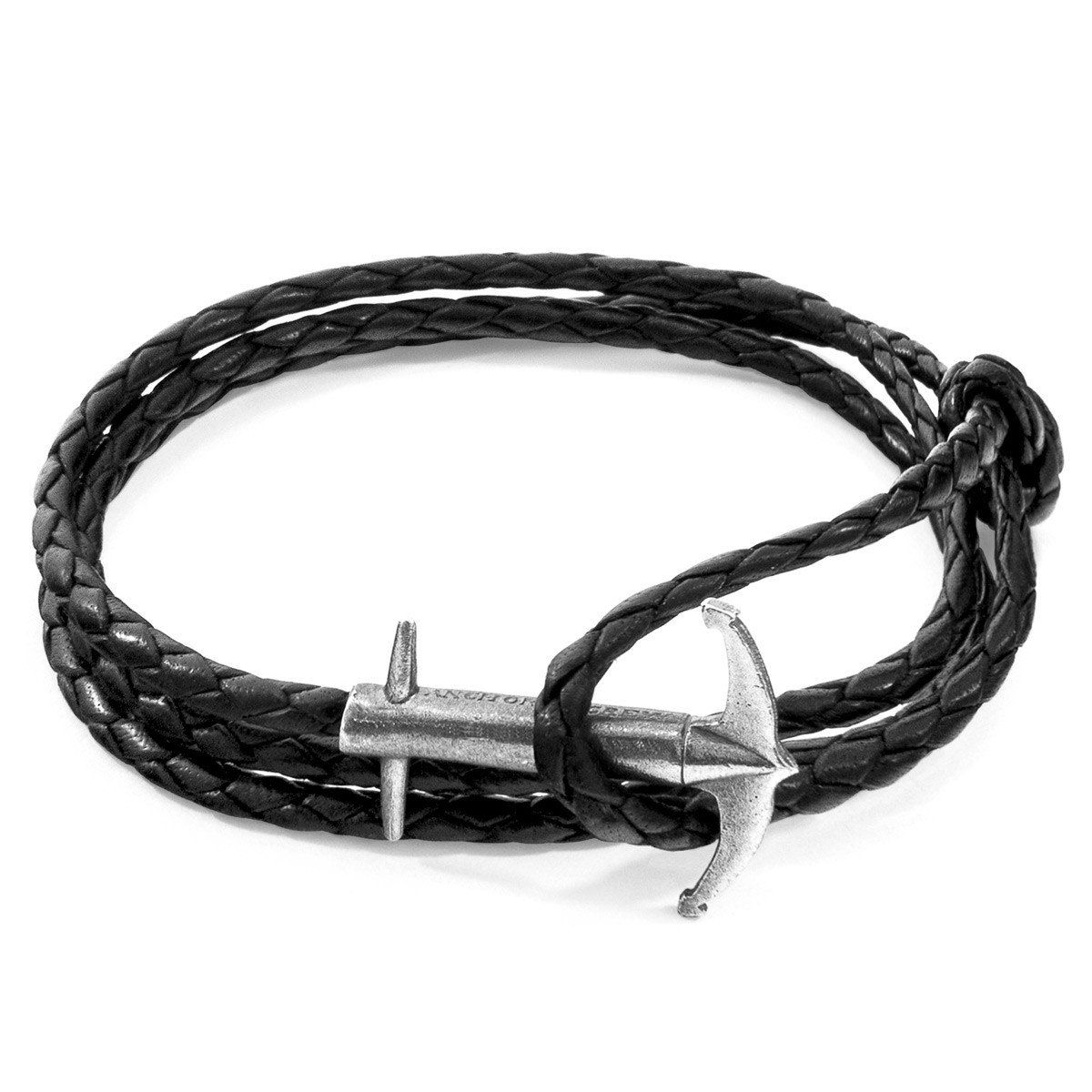 Anchor & Crew Coal Black Admiral Admiral Silver and Braided Leather Bracelet