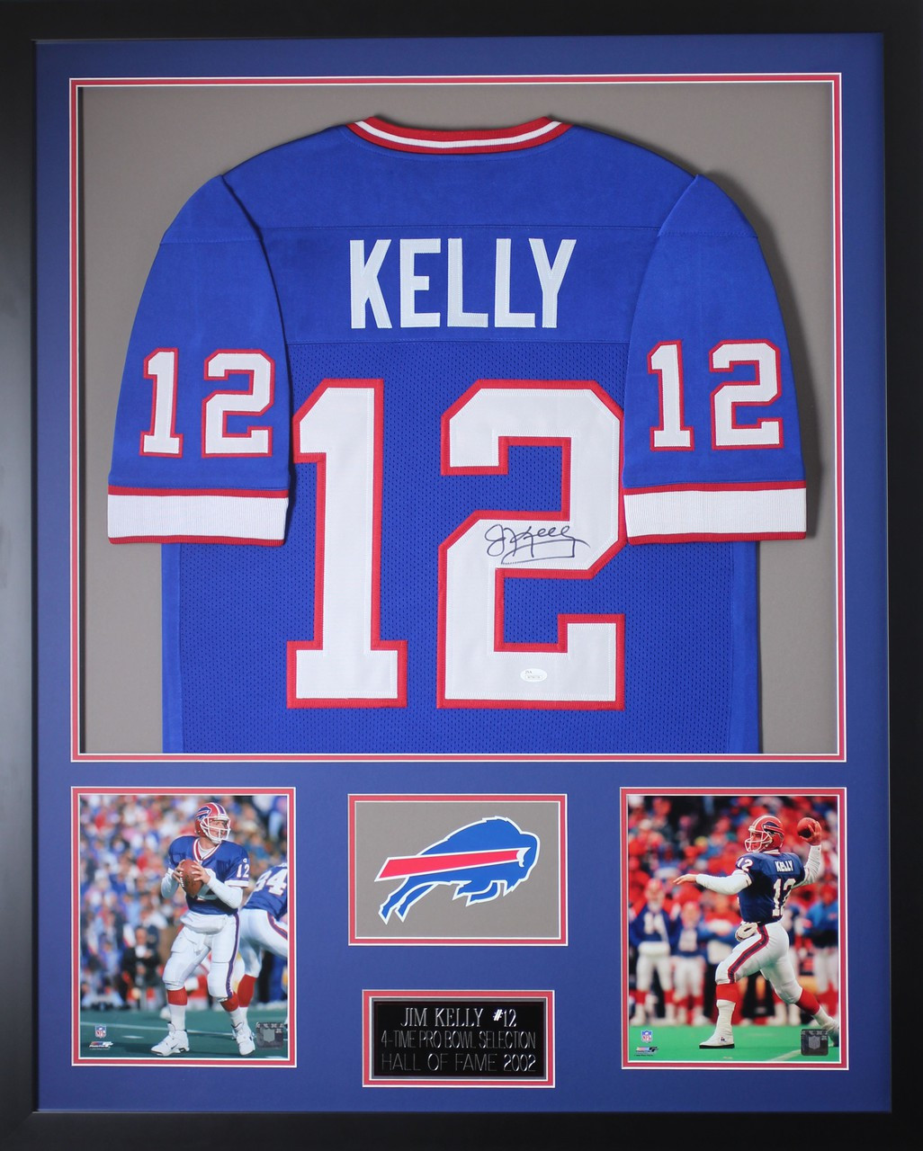 Jim Kelly Autographed and Framed Blue Bills Jersey