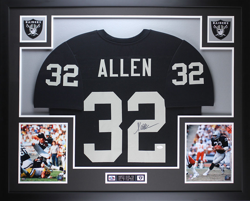 Marcus Allen Autographed and Framed Black Raiders Jersey