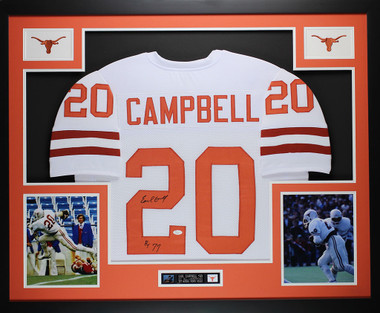 Earl Campbell Autographed and Framed White Longhorns Jersey