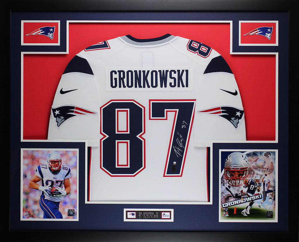 Rob Gronkowski Autographed and Framed Blue Patriots Jersey