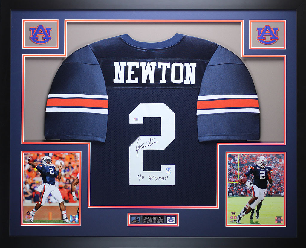 Cam Newton Autographed and Framed Navy Auburn Jersey