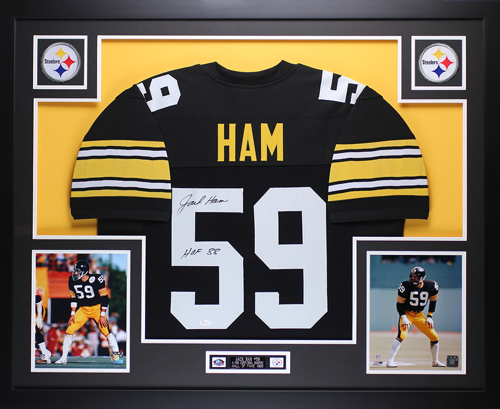 Jack Ham Autographed "HOF 88" and Framed Black Steelers Jersey