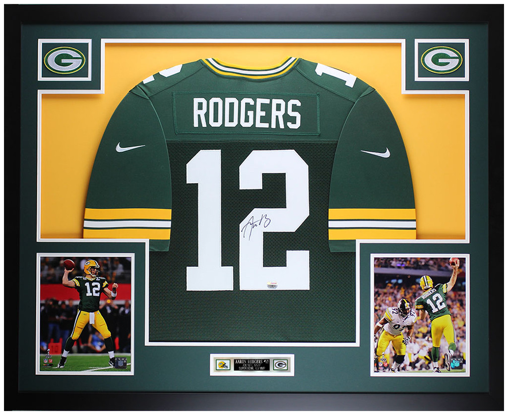 Aaron Rodgers Autographed and Framed Green Packers Nike Jersey